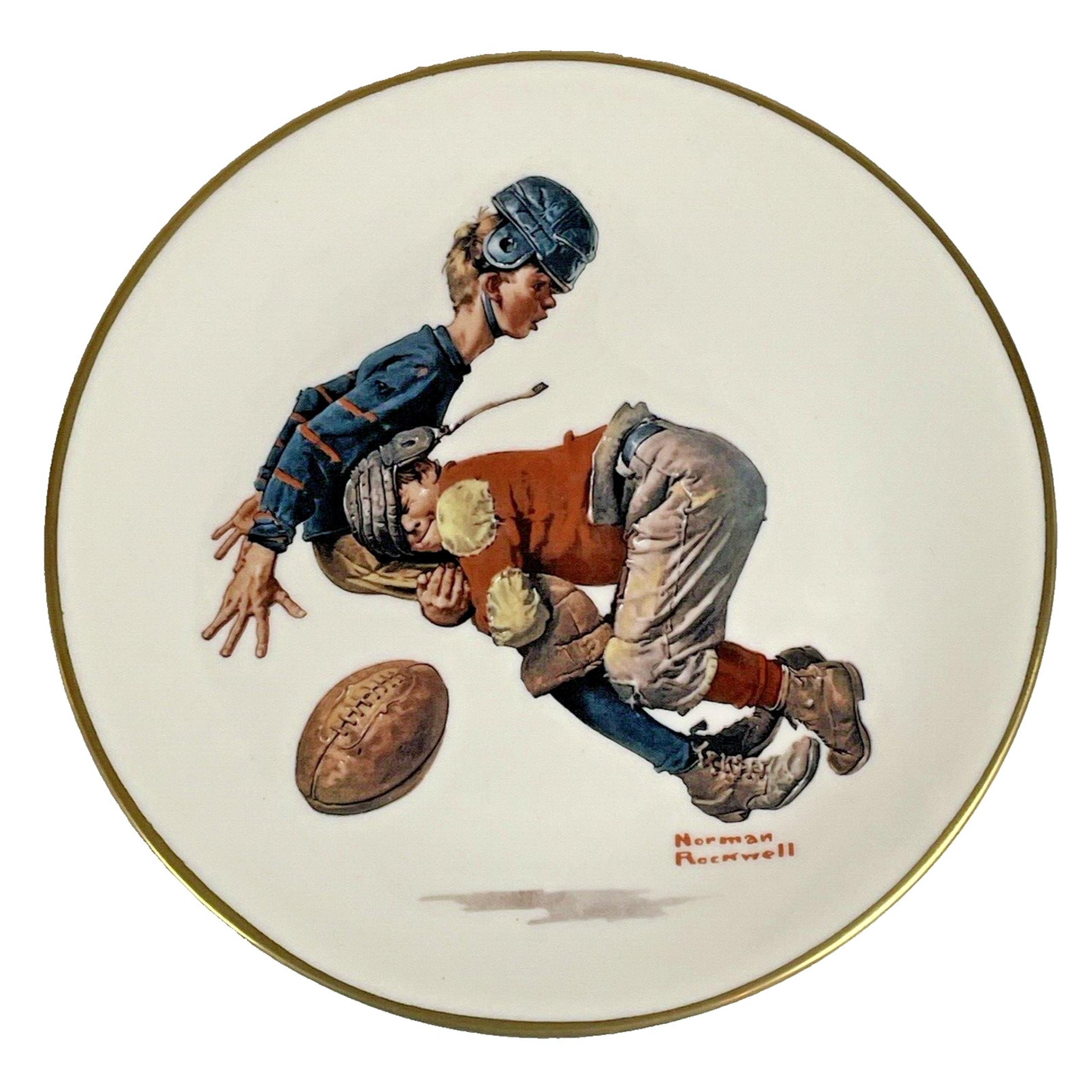 Norman Rockwell Plate Sat Heroes Gorham China Ltd Ed 1978 Gold Rim 8.25 Football