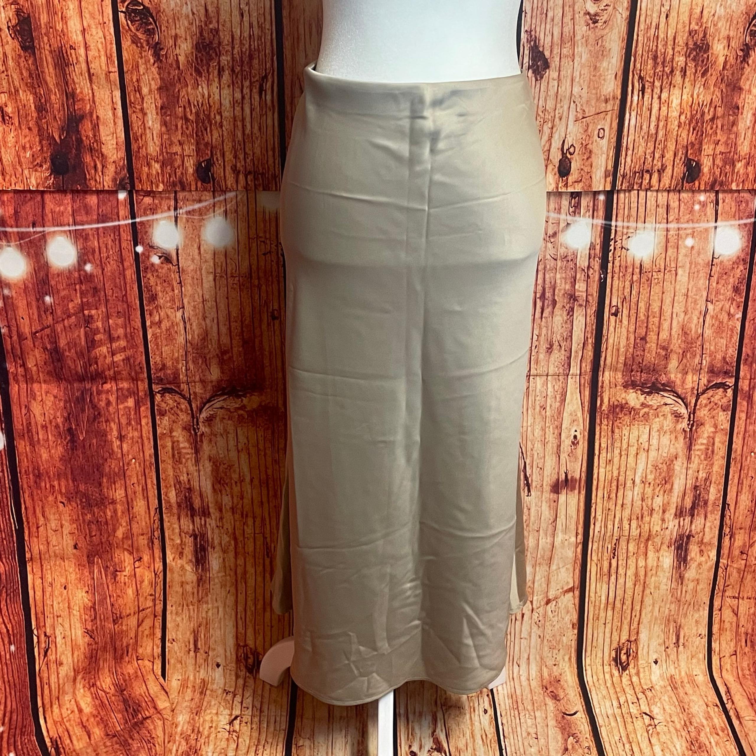 Rachel Zoe elastic waist beige gold maxi skirt women's size 12 poly/spandex