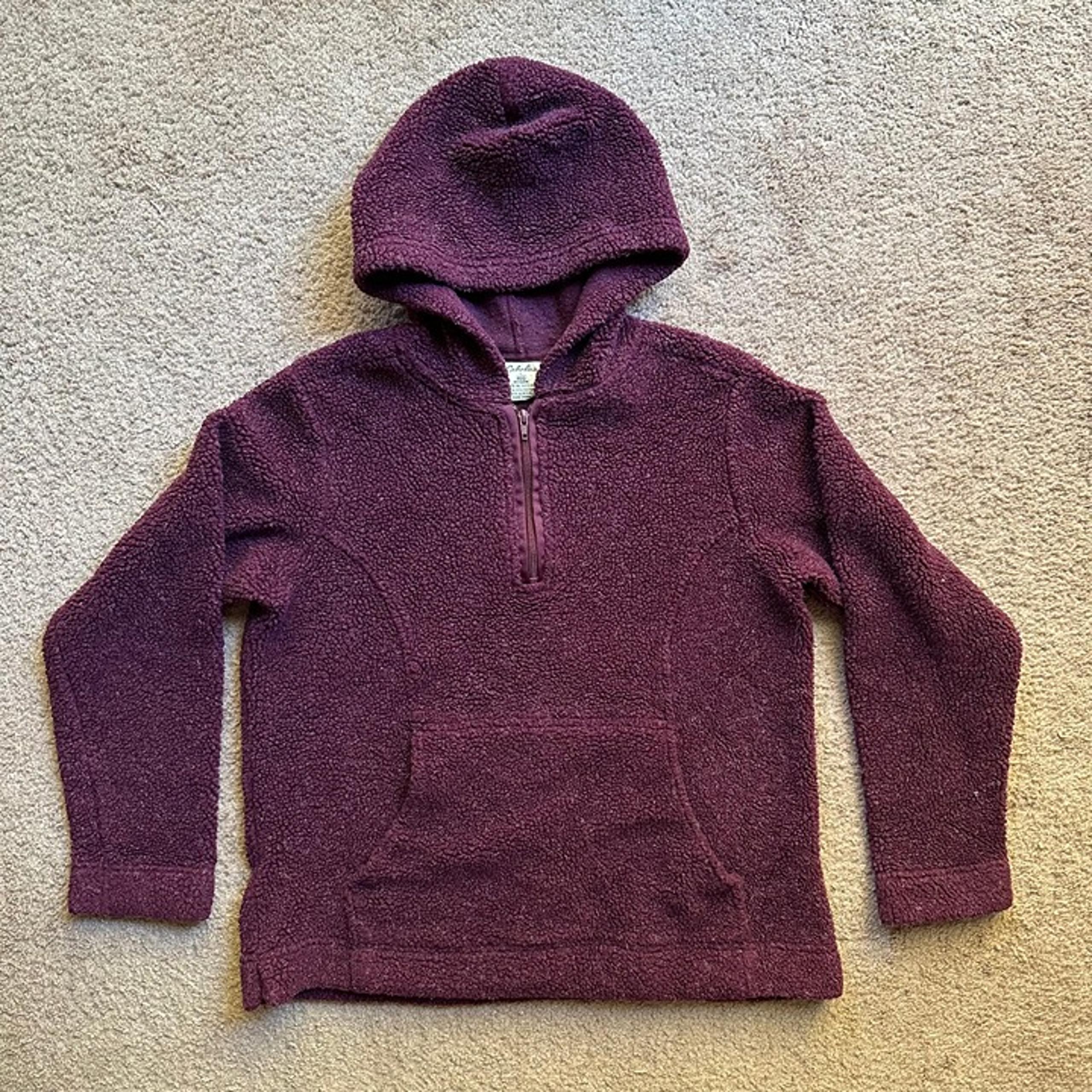 Cabelas Sweatshirt Womens Large Hoodie 1/4 Zip High Pile Maroon Red Pockets