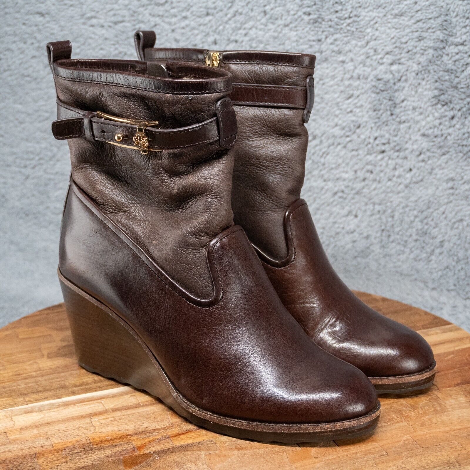 Tory Burch Primrose Leather Wedge Boots with Shearling Lining Women's Size 8 M