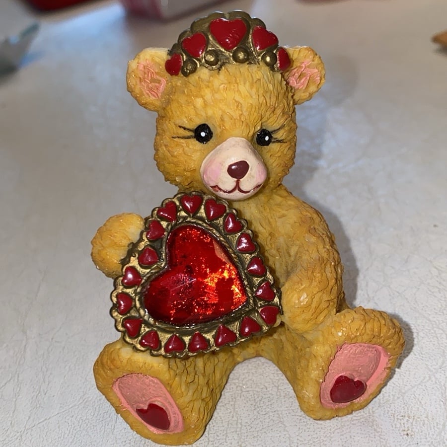Valentine Bear Figurine with tiara and heart