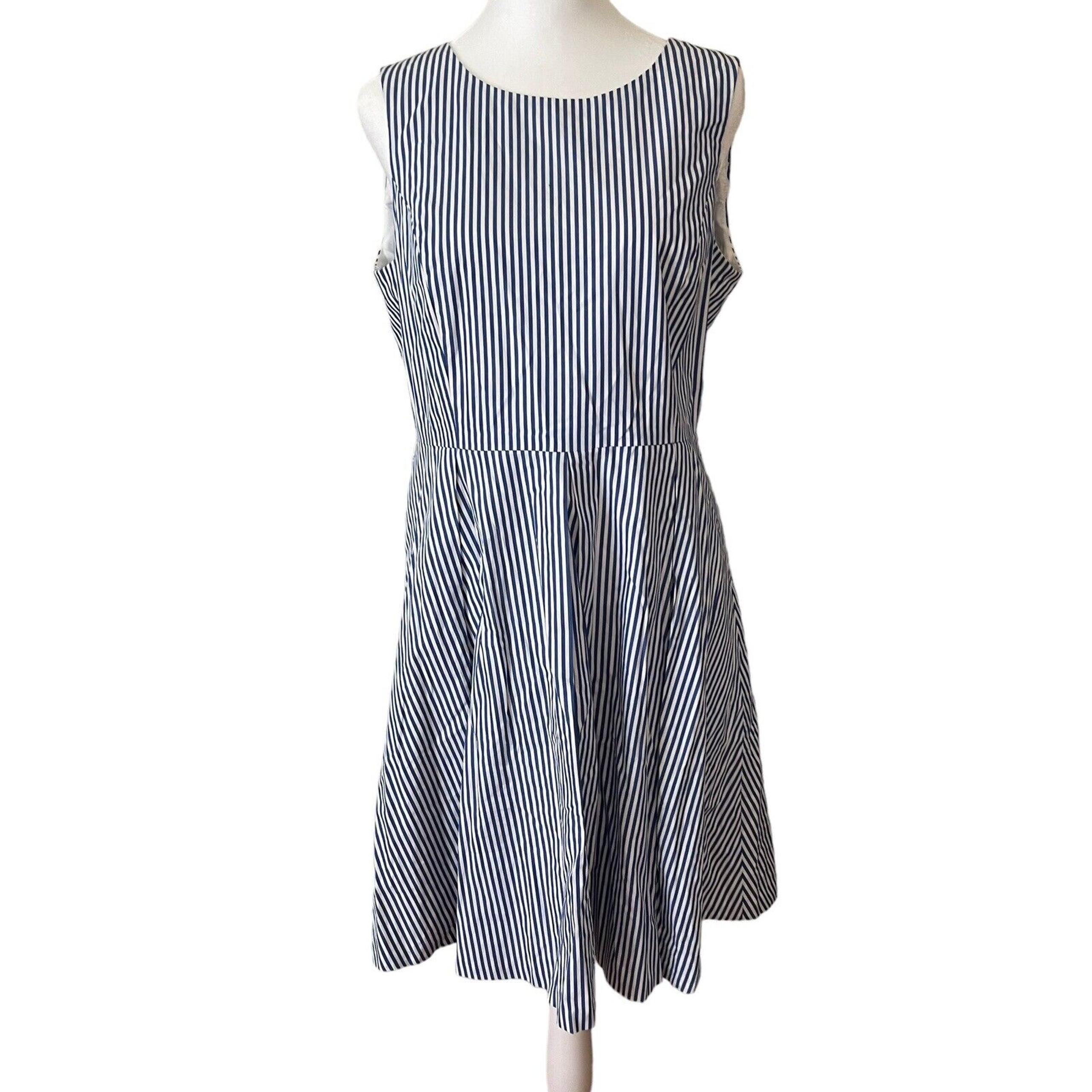 Pappagallo Womens 6 A-Line Dress Blue White Striped Sleeveless Cotton Casual