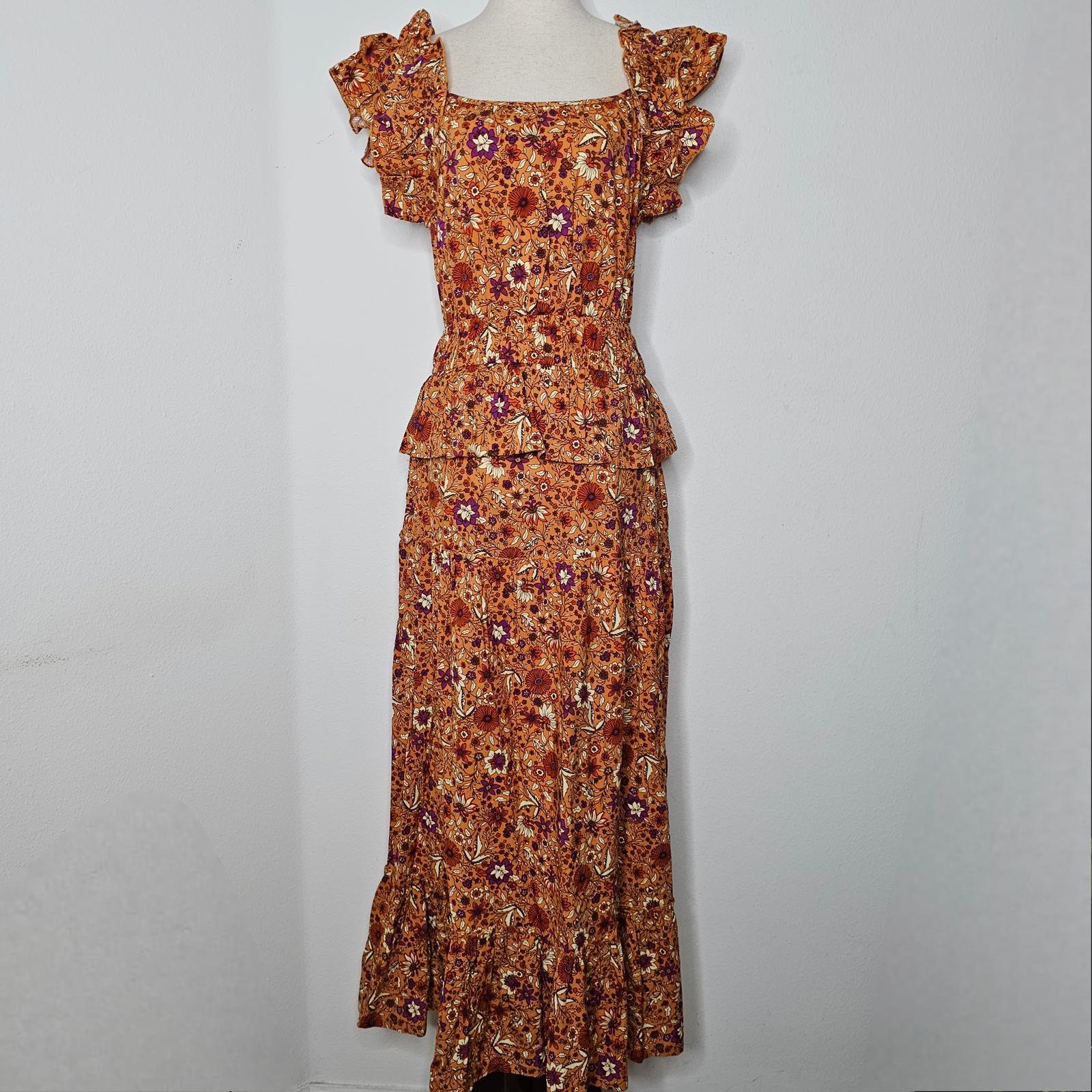NWT Luna Moon Women's Orange Floral/Blouse and Skirt Outfit Size Small