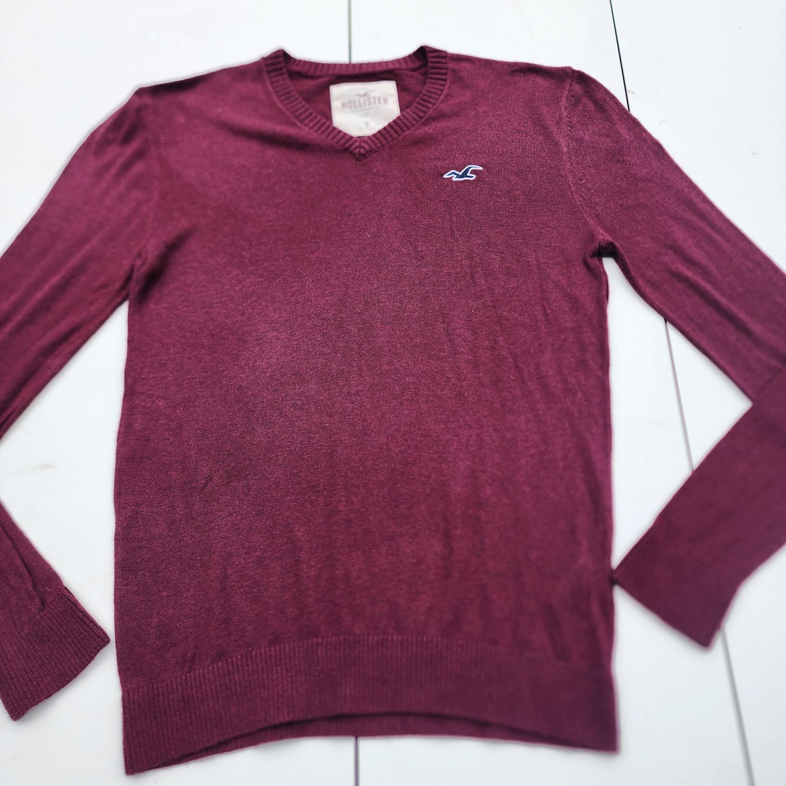 Hollister Sweater Mens Maroon Red Cottton Blend V-Neck Pullover Sz S

M4