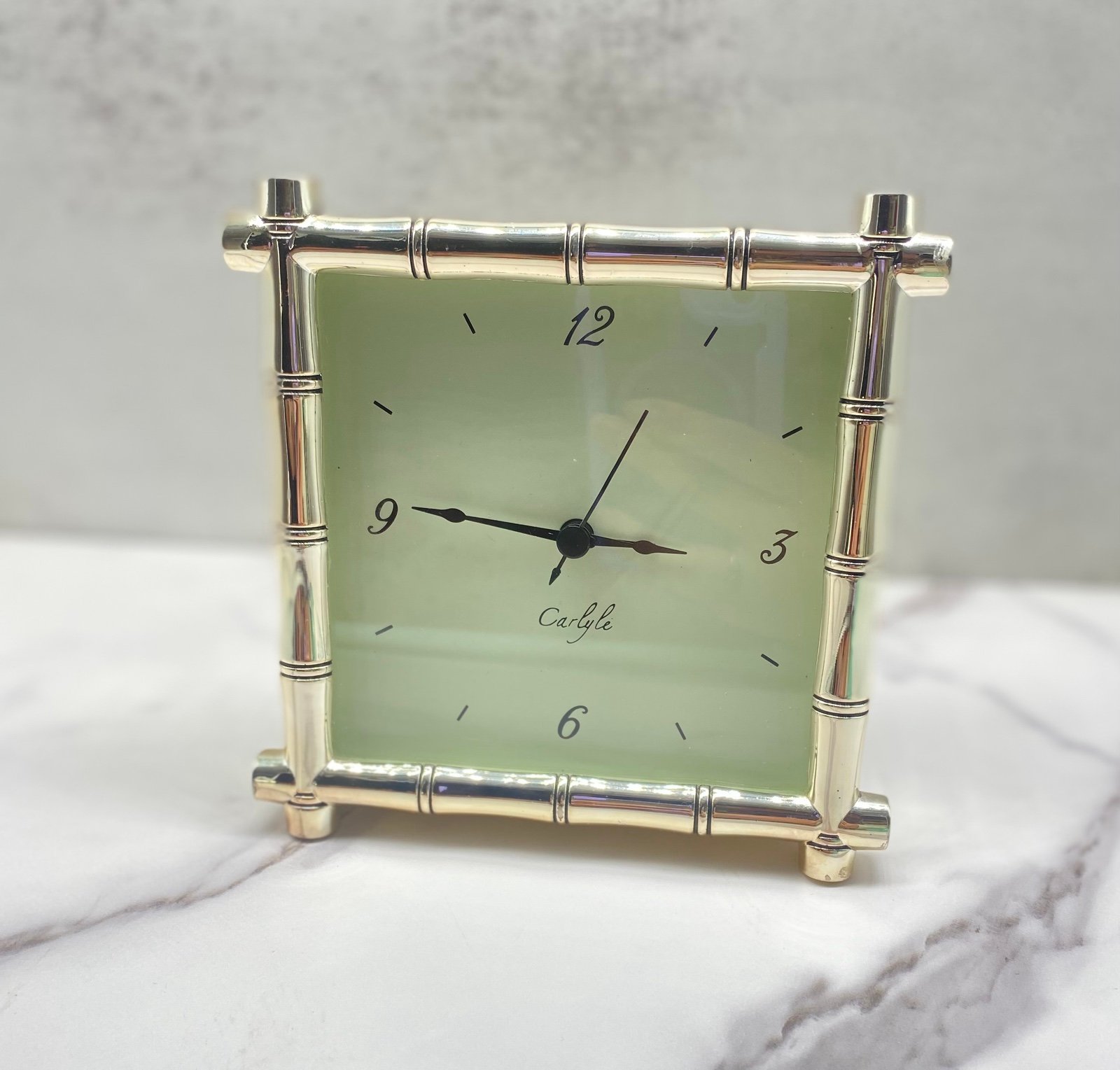 Pottery Barn Carlyle Alarm Clock Silver Plated Brass Bamboo Mantel Decor.