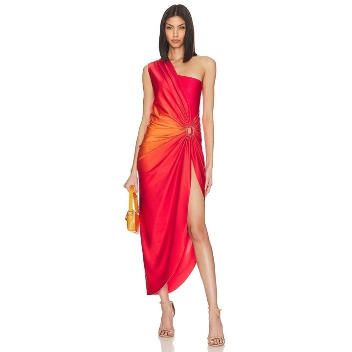 Baobab Nikka Dress in Puesta De Sol & Red Small New Womens Midi One Shoulder