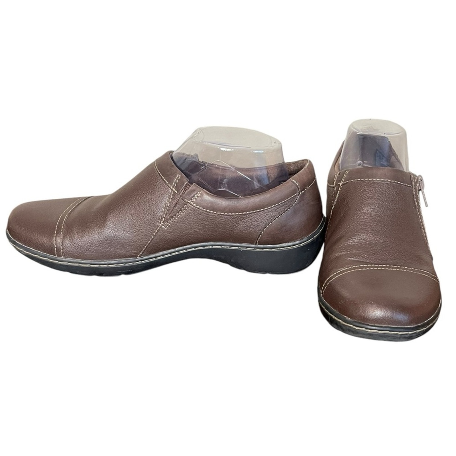 CLARKS Cora Giny Dark Brown Tumbled Leather Loafer Women’s Size 9