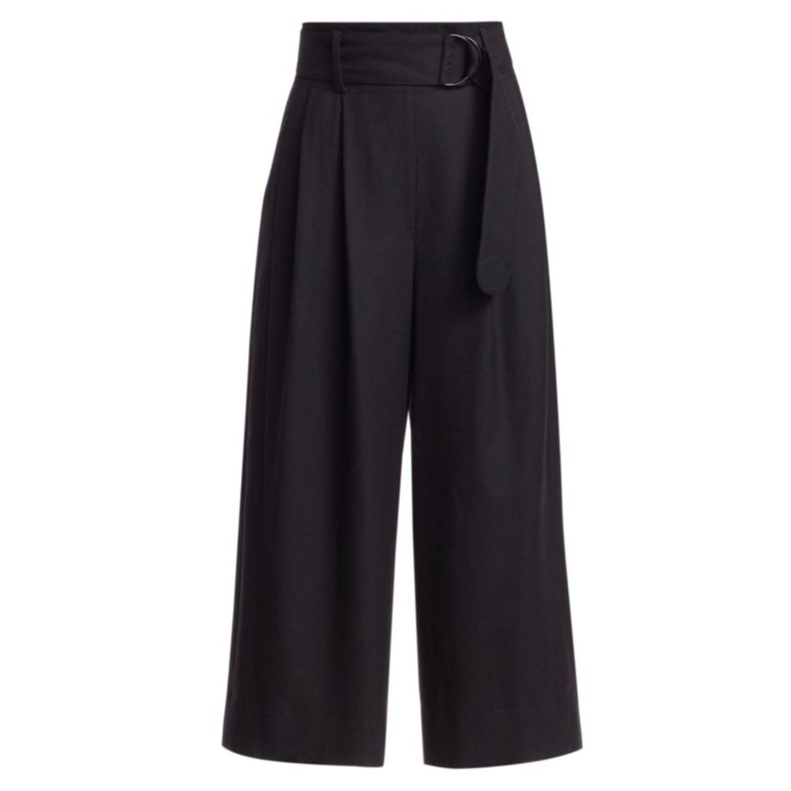 AKRIS Punto Fiorella Wool Belted Wide Leg Pant - Black 10