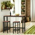 3 Pieces Bar Table Set Counter Height Bar Dining Table w/Stools Set Rustic Brown