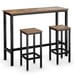 3 Pieces Bar Table Set Counter Height Bar Dining Table w/Stools Set Rustic Brown