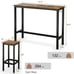 3 Pieces Bar Table Set Counter Height Bar Dining Table w/Stools Set Rustic Brown