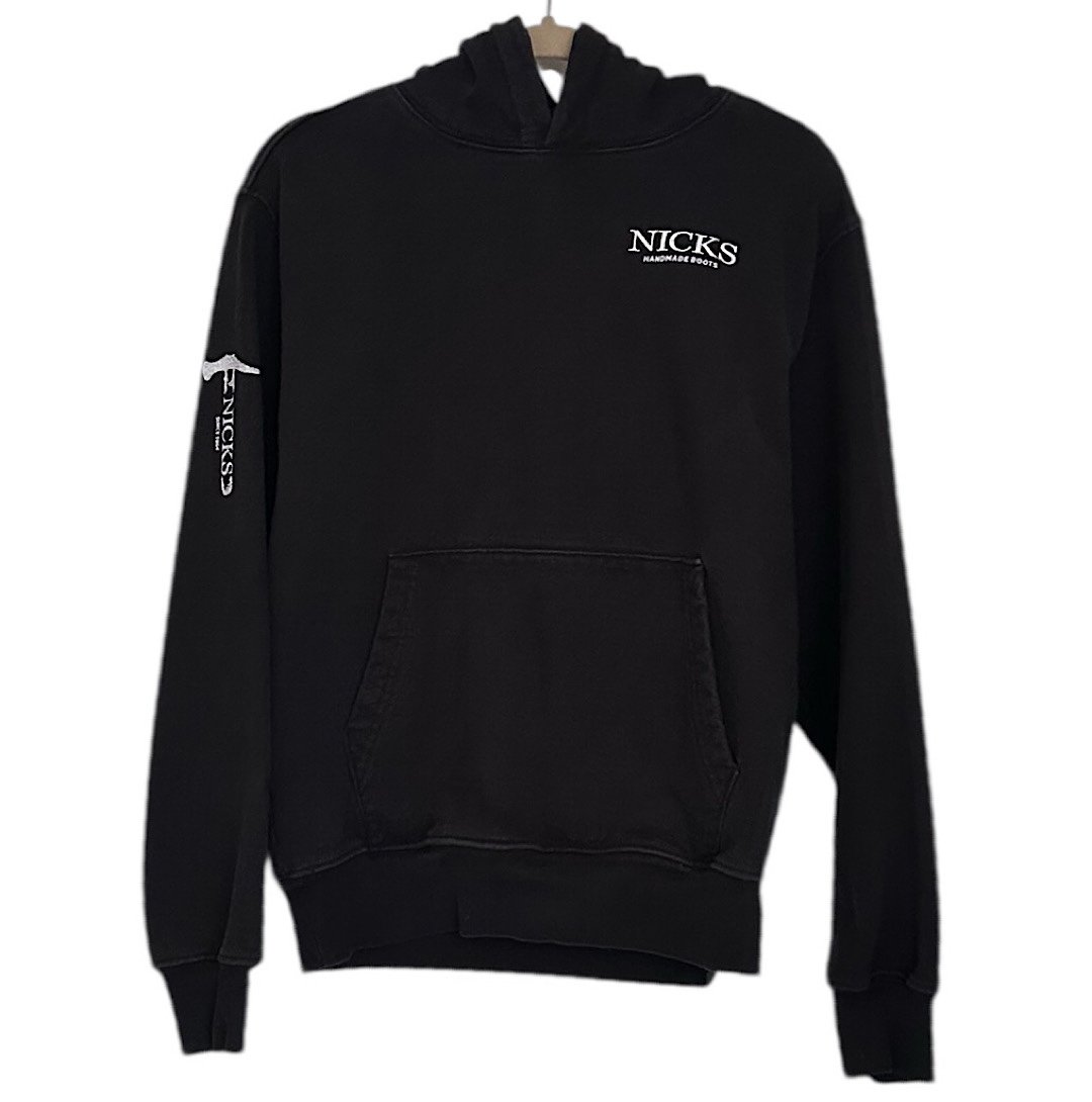 Nicks Handmade Boots Men’s Hoodie Black Graphic Logo Size S Heavyweight Cotton