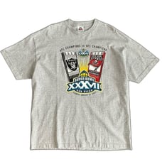 ‘03 Alstyle NFL Super Bowl XXXVII Shirt Raiders Buccaneers Grey Size 2XL Vintage