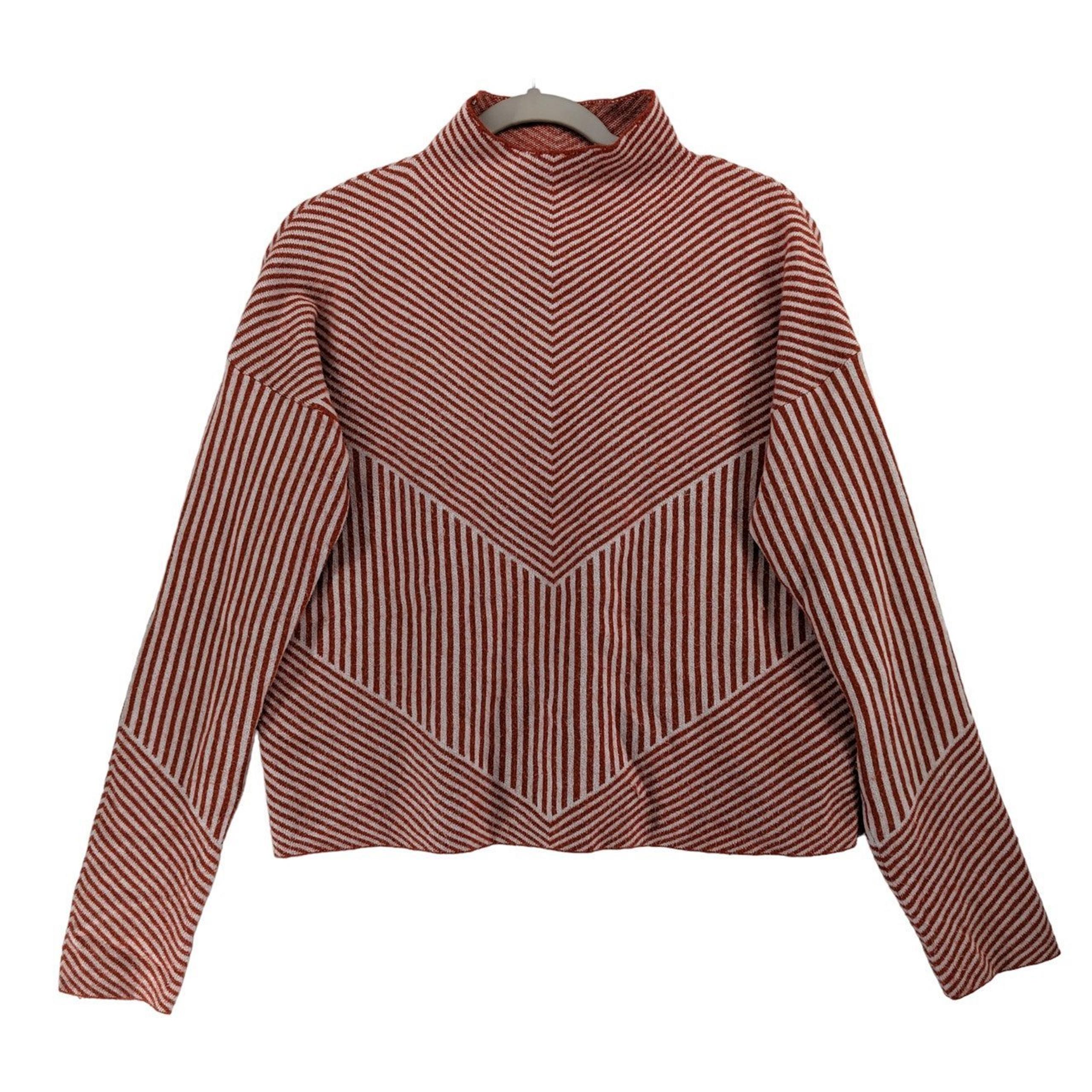 Cynthia Rowley Striped Sweater Medium Orange White Classy Mock Neck Oversize