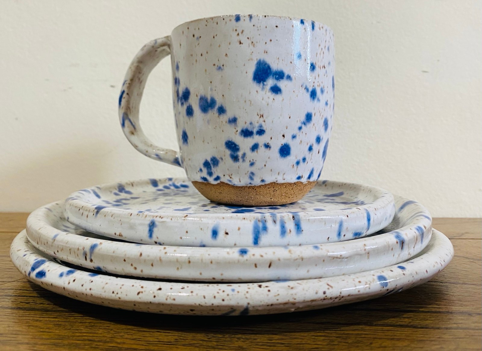 Studio Art Pottery Cobalt Blue Splash Splatter Splatterware Plate Set Setting