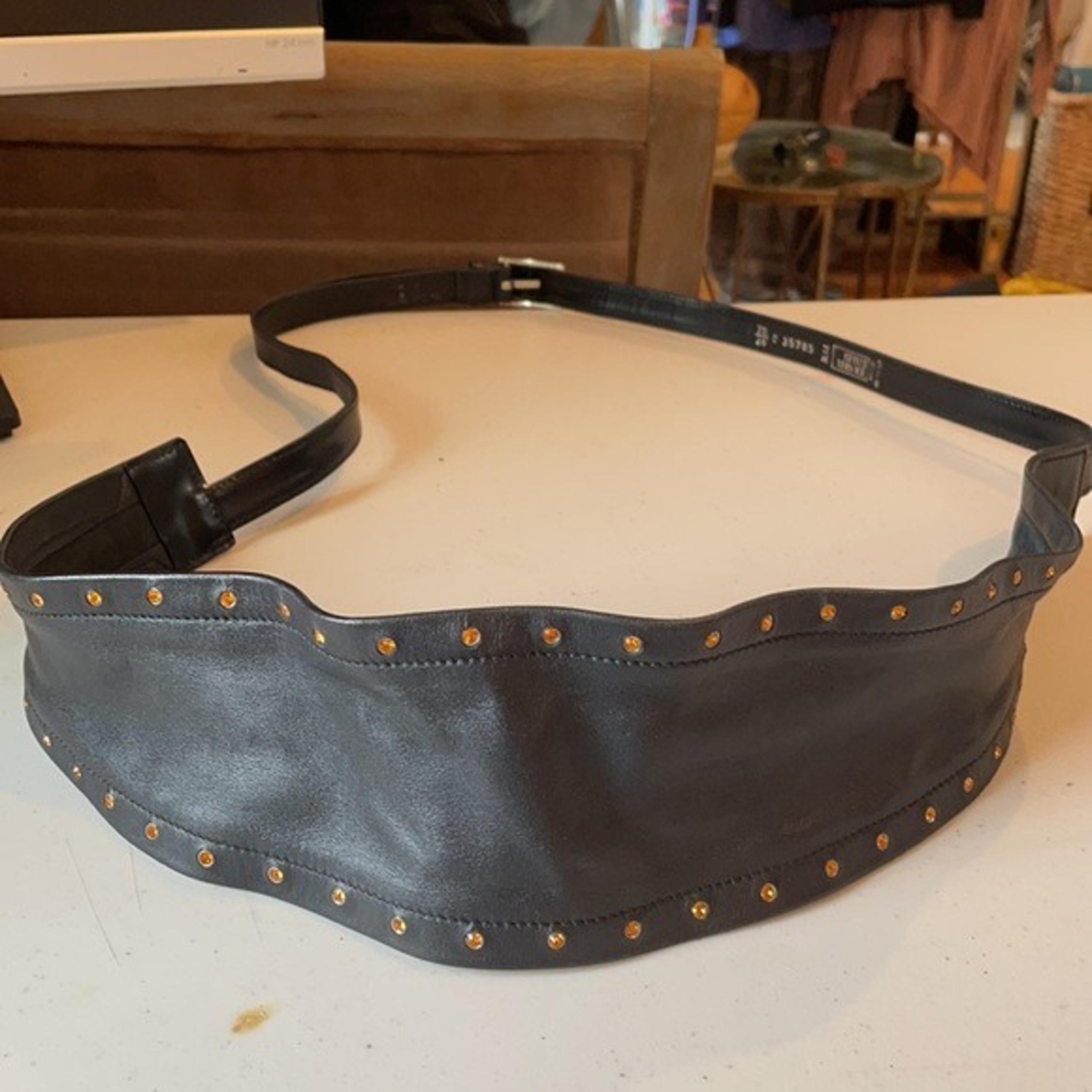 Vintage Gianni Versace Black Leather Belt GoldStud