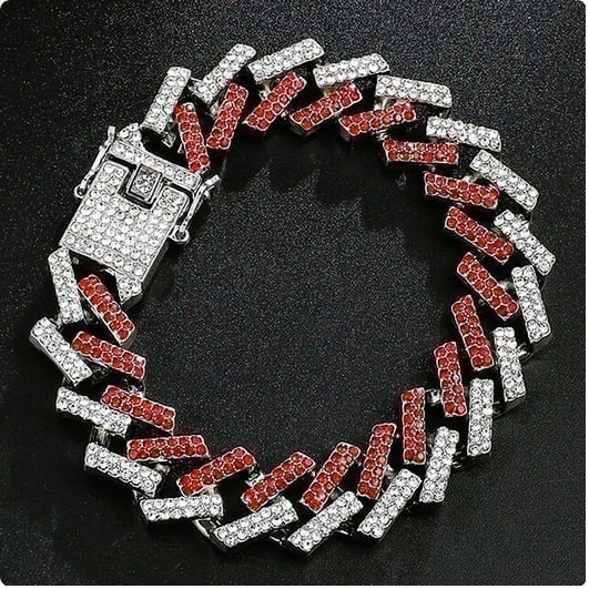 8 Mens 2ct Red Diamond 14K White Gold Cuban Chain Link Bracelet 14 K Silver 8