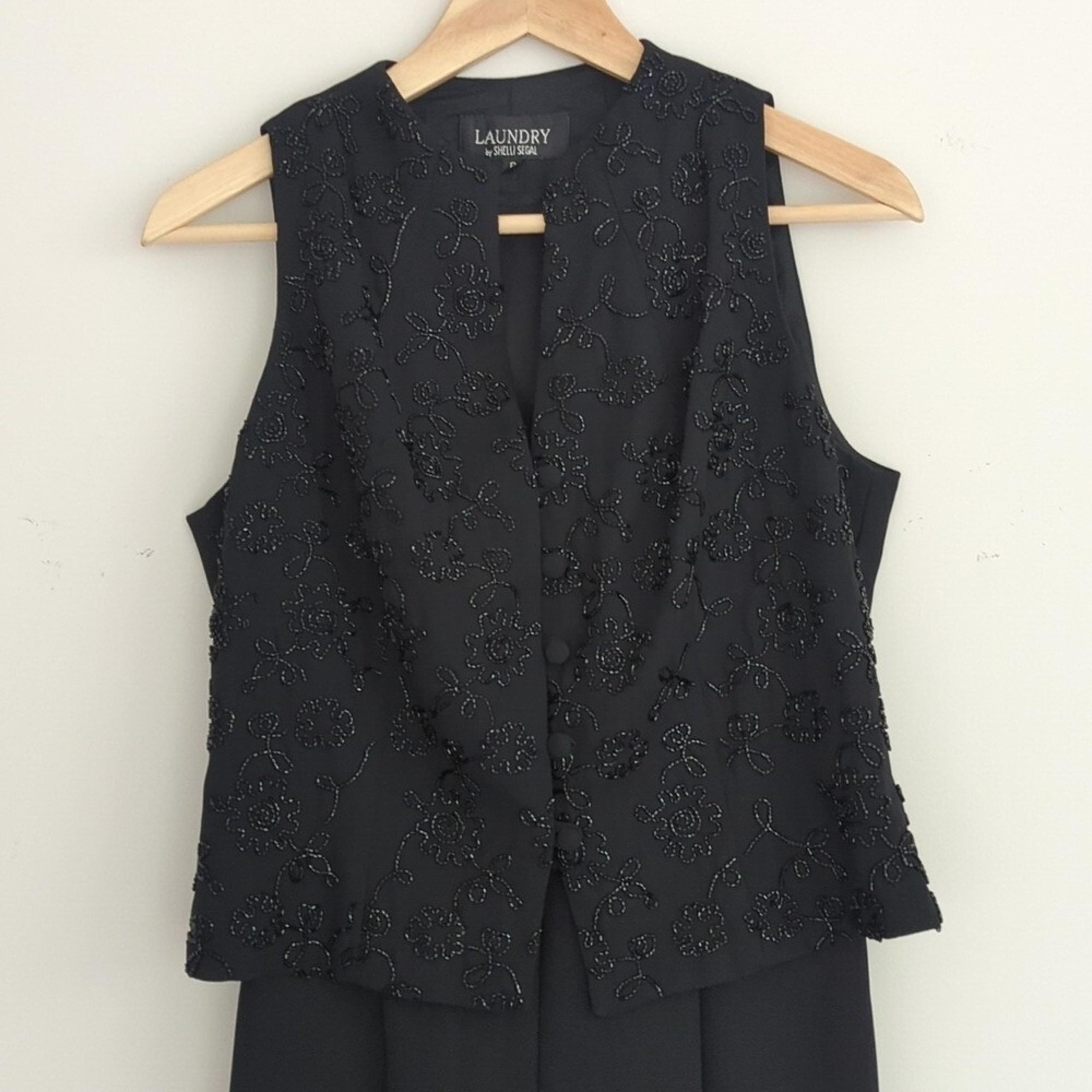 Vintage Laundry by Shelli Segal Black Beaded Jumpsuit Romper Size 8