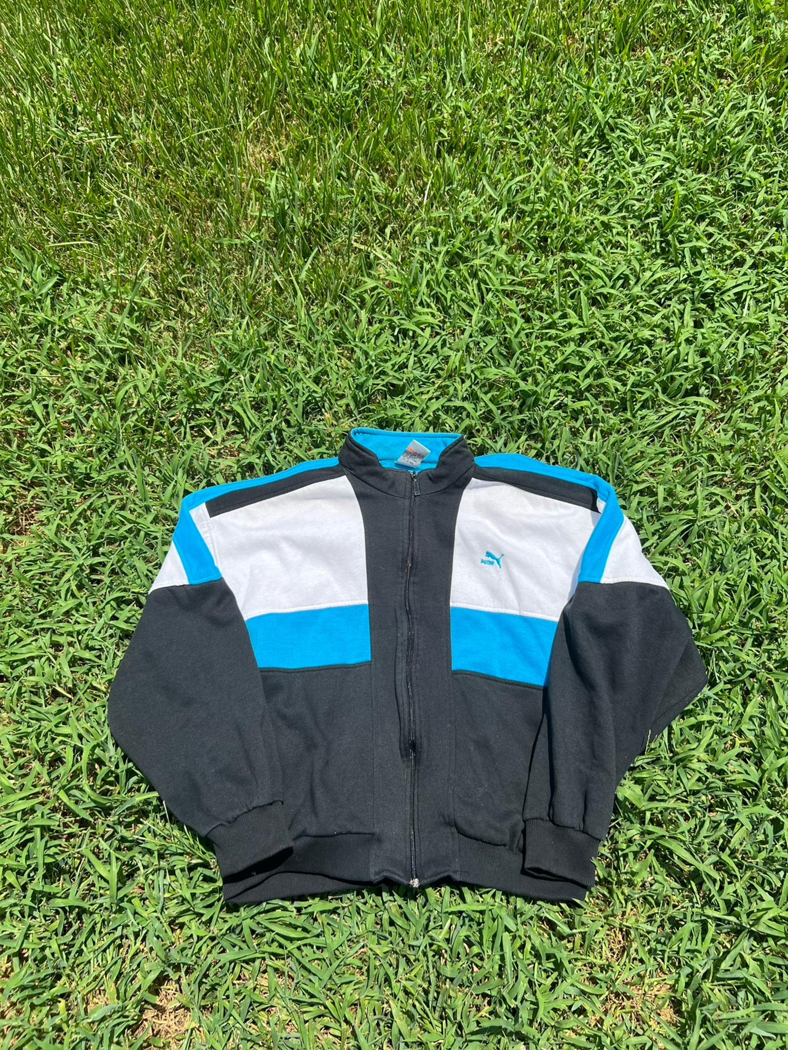 Vintage Puma Track Jacket Full Zip Sweatshirt Men’s Large L Blue White Black