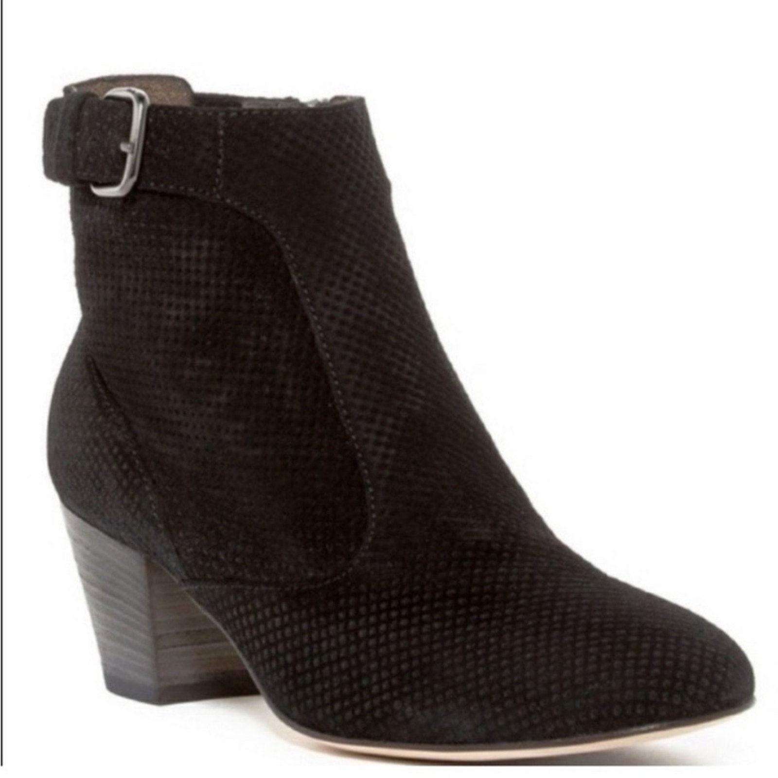 Aquatalia France Perforated Suede Ankle Booties Heeled Black Ankle Zip Sz 9.5