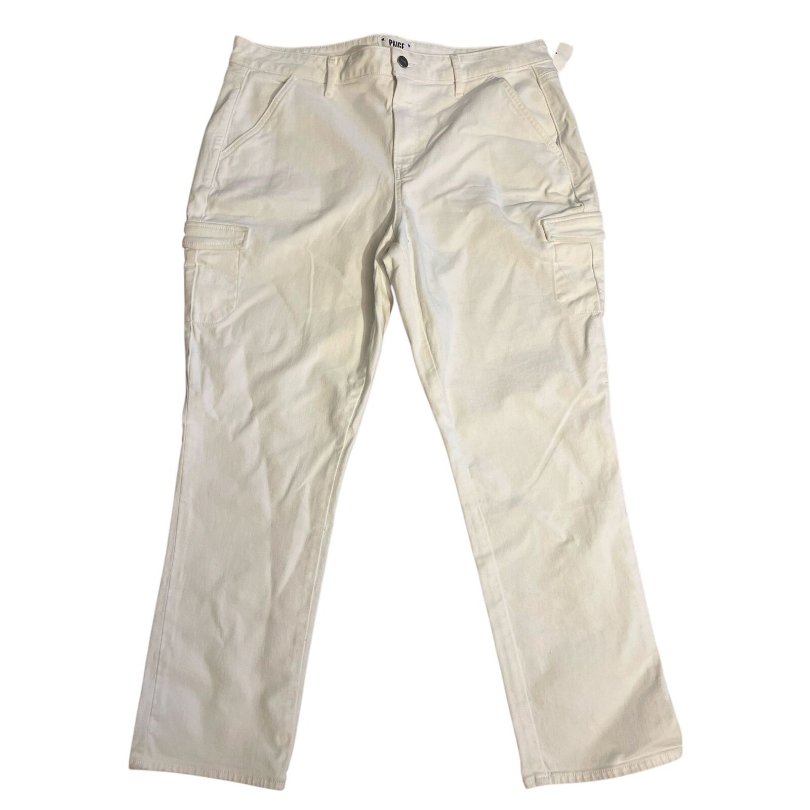 Paige Cargo Pants Straight Leg Utility Pockets Off White Size 34