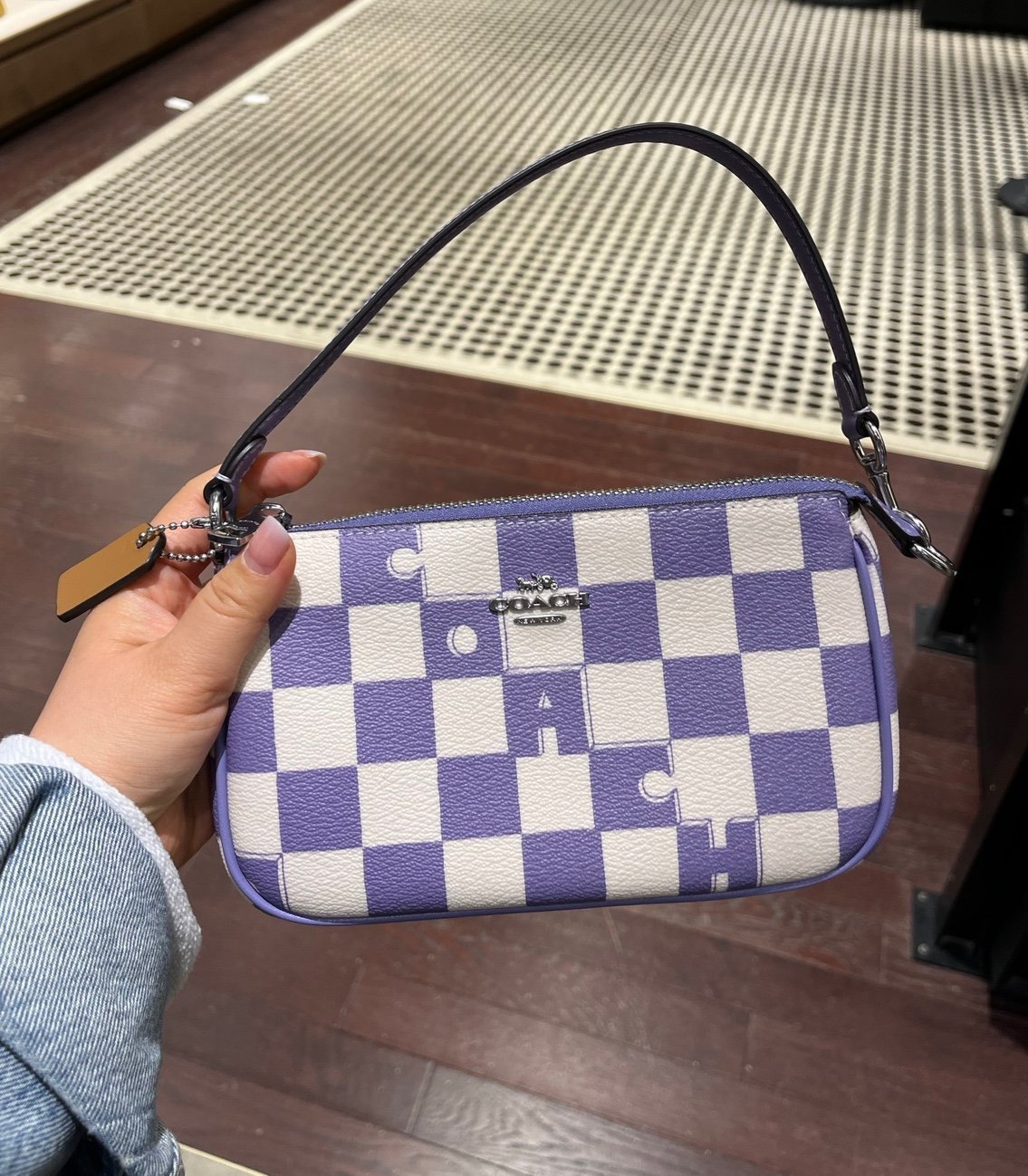 Coach Nolita 19 With Checkerboard Print Silver/Light Violet/Chalk
