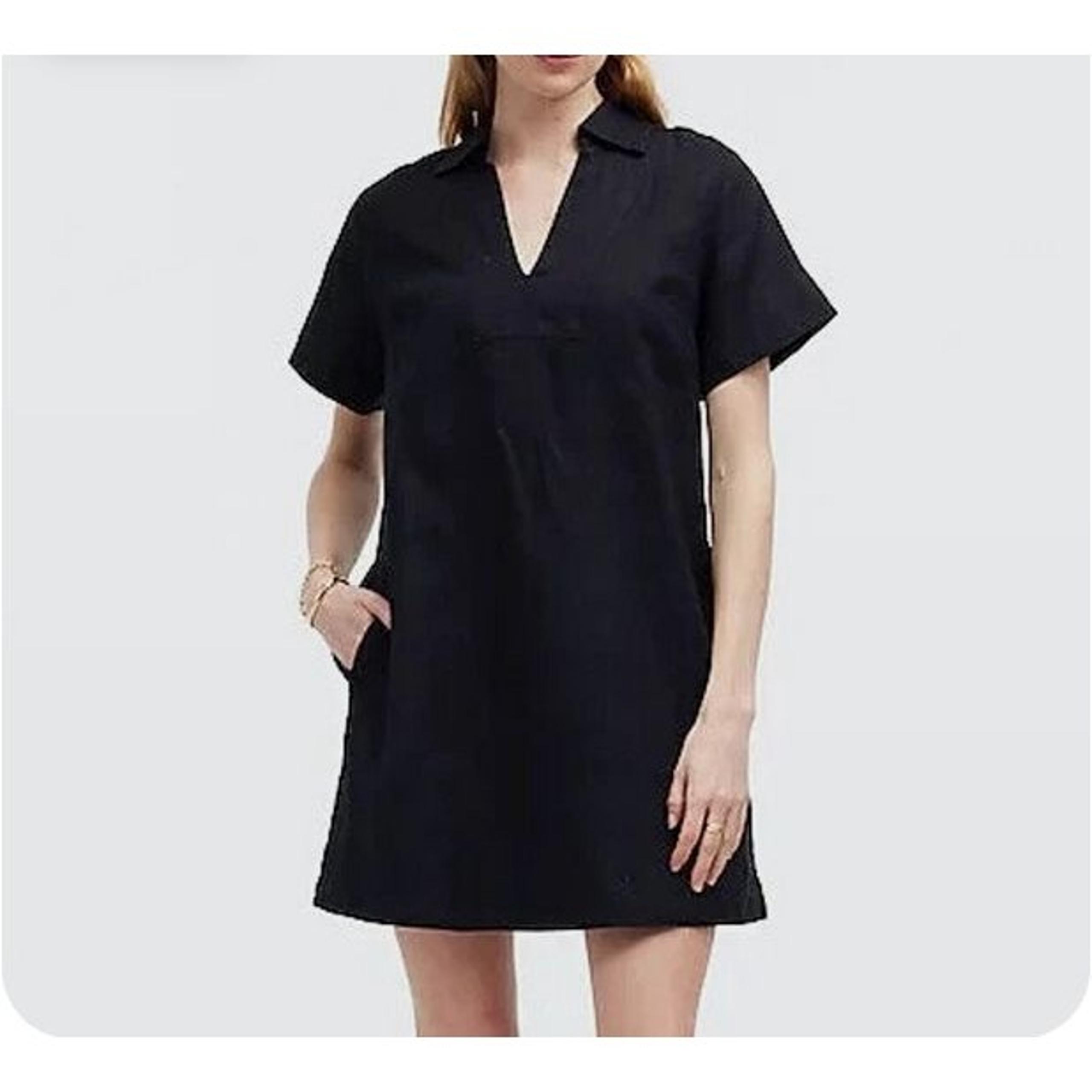 Madewell V-Neck Mini Dress in 100% Linen Women's Size XL in True Black NWT!