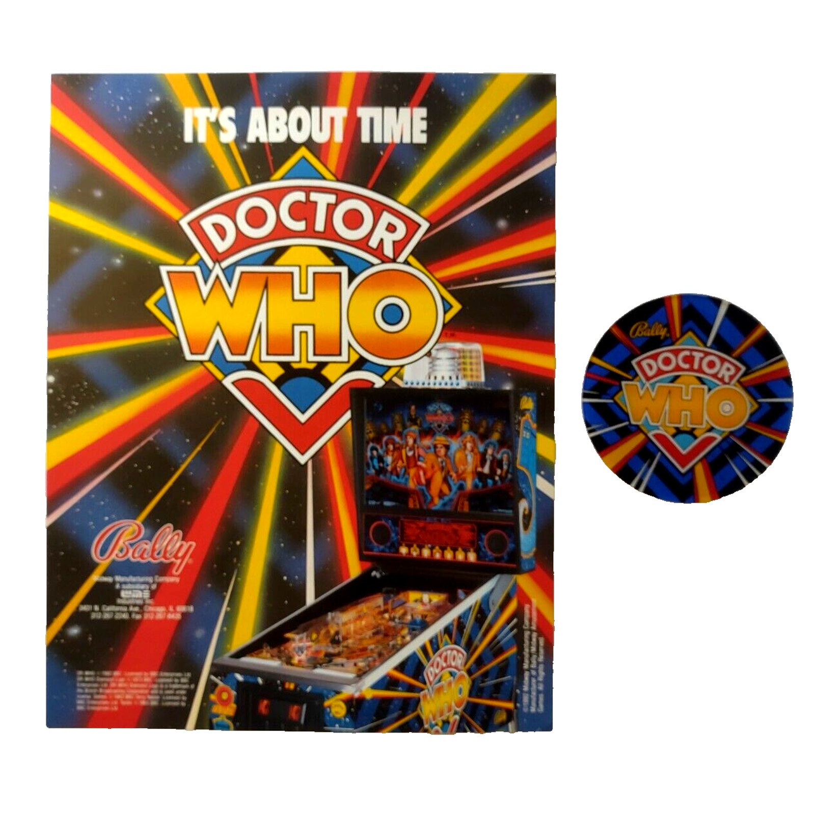Doctor Who Pinball FLYER + Plastic Pinball Promo Drink COASTER Original 1992