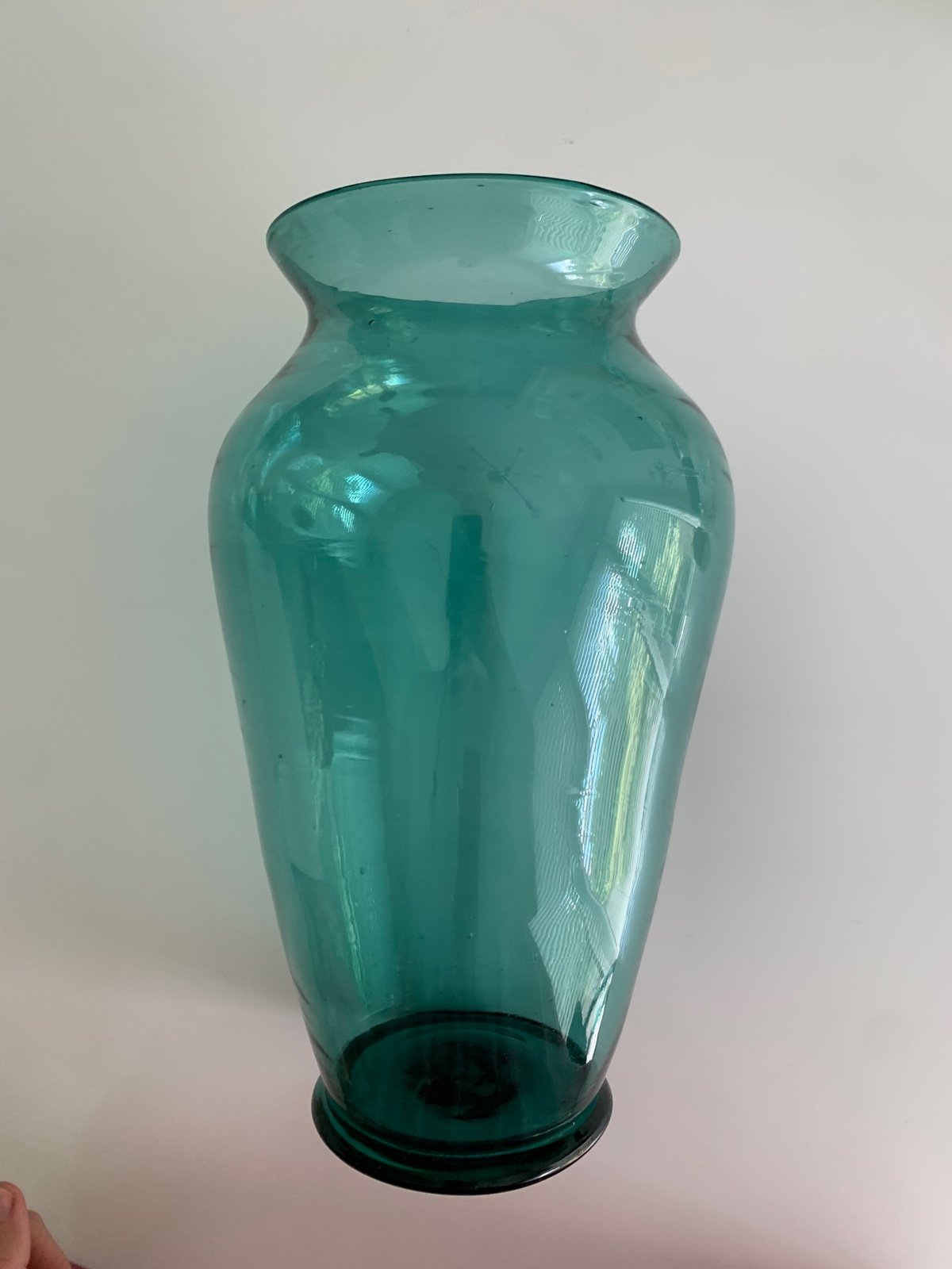 Vintage coastal cottage aqua teal large sculptural hand blown glass vase