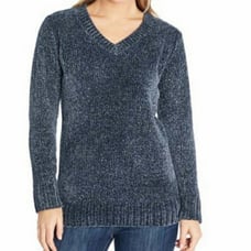 Orvis Sweater Chunky Knit Marled Navy Blue Grey Ultra Plush Chenille Pullover XL