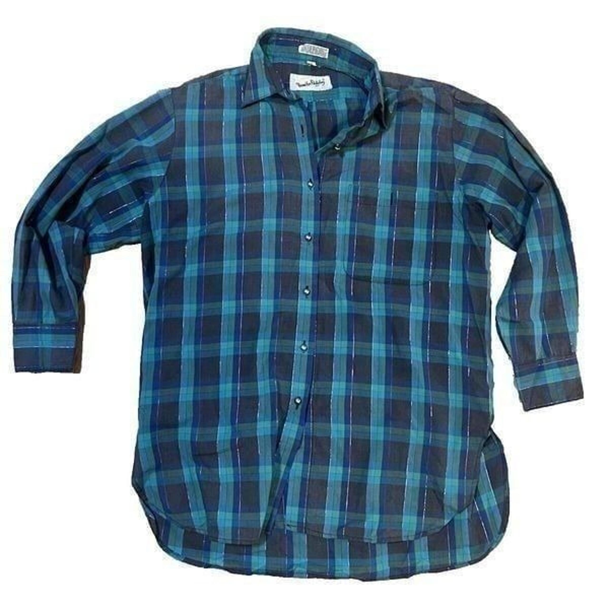 Vtg Diane von Furstenberg Mens M Blue Green Plaid Button Down Shirt Long Sleeve