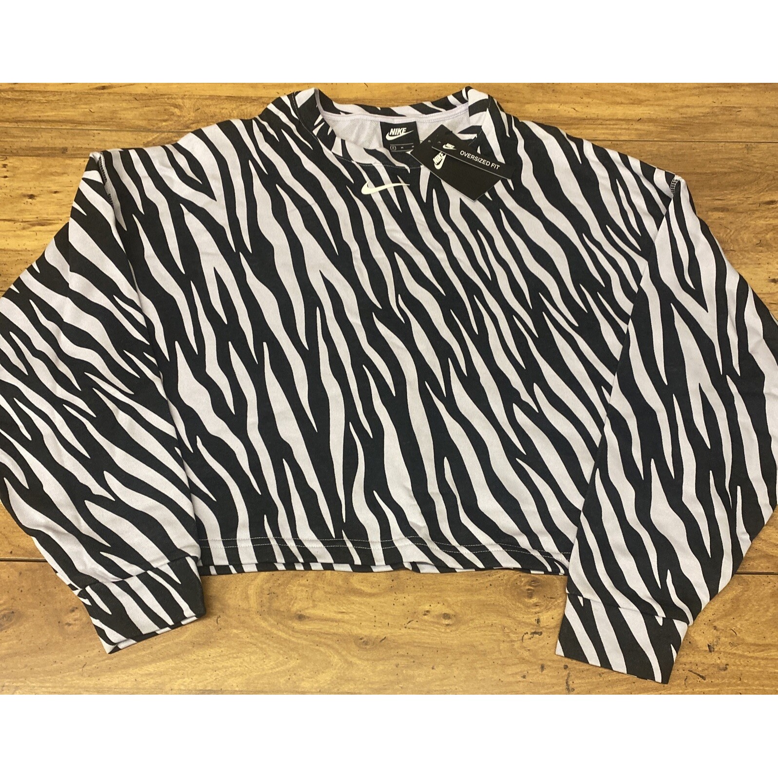 Nike NSW Icon Zebra Clash Crewneck Crop Oversized Fit Sweatshirt Women's Large