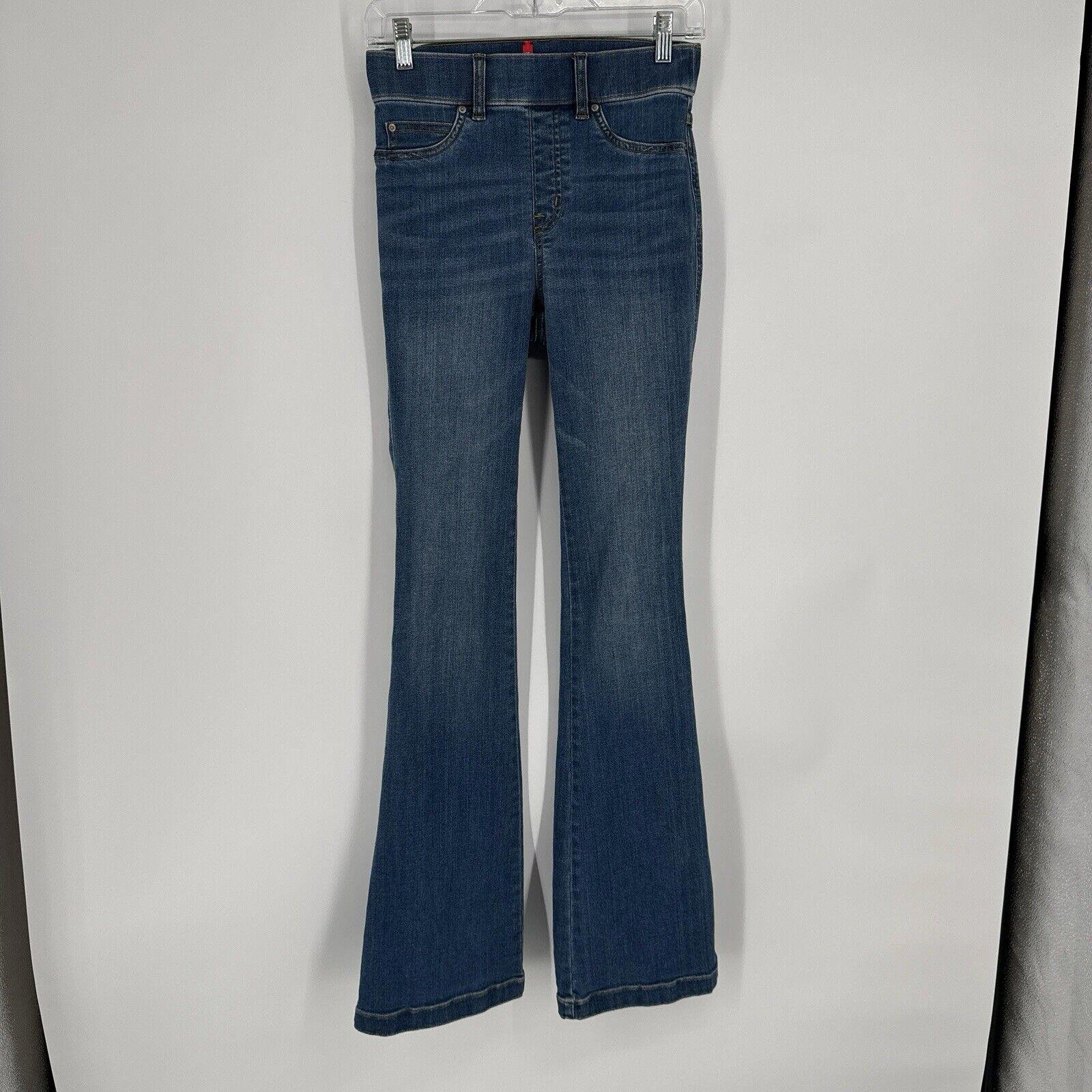 Spanx jeans womens XS blue high rise pull on flare festival retro 70s stretch