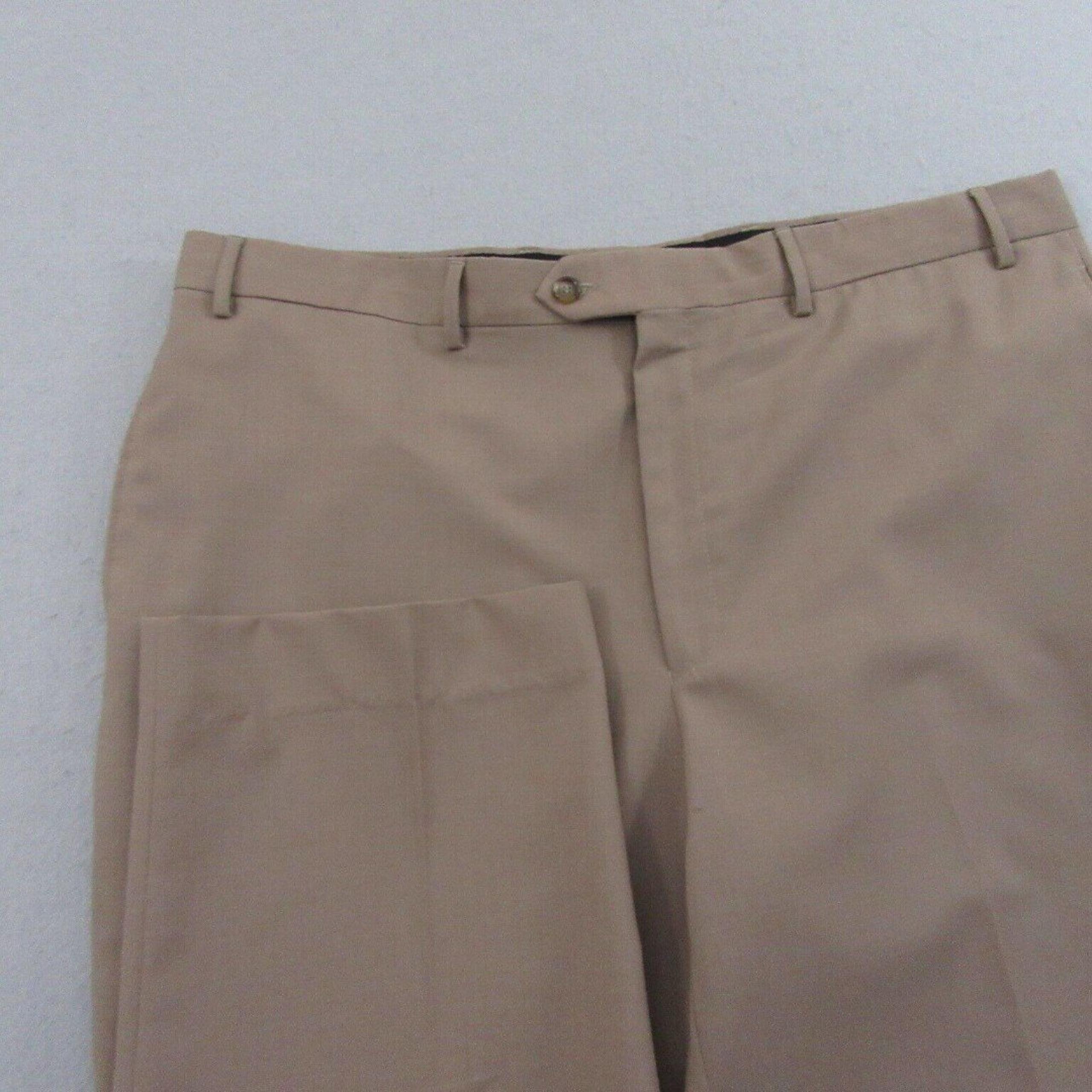 Jos A Bank Mens Dress Pants Size 38 x 28 Tan Classic Collection Straight Flat