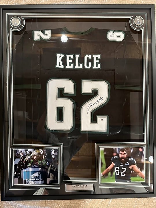 Jason Kelce signed autographed Philadelphia Eagles custom jersey framed PSA