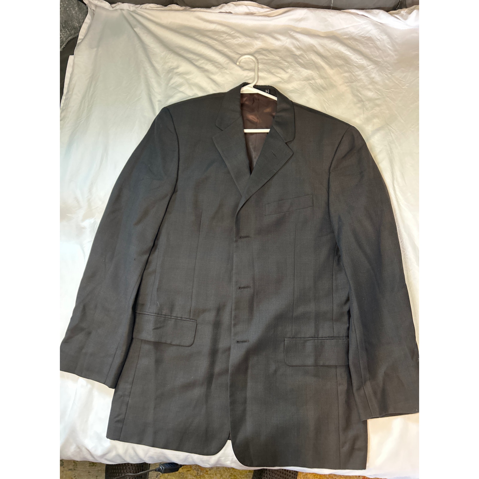 Calvin Klein Men's Size 40L Suit Coat 3 Buttons 100% Wool Dark Brown Lined