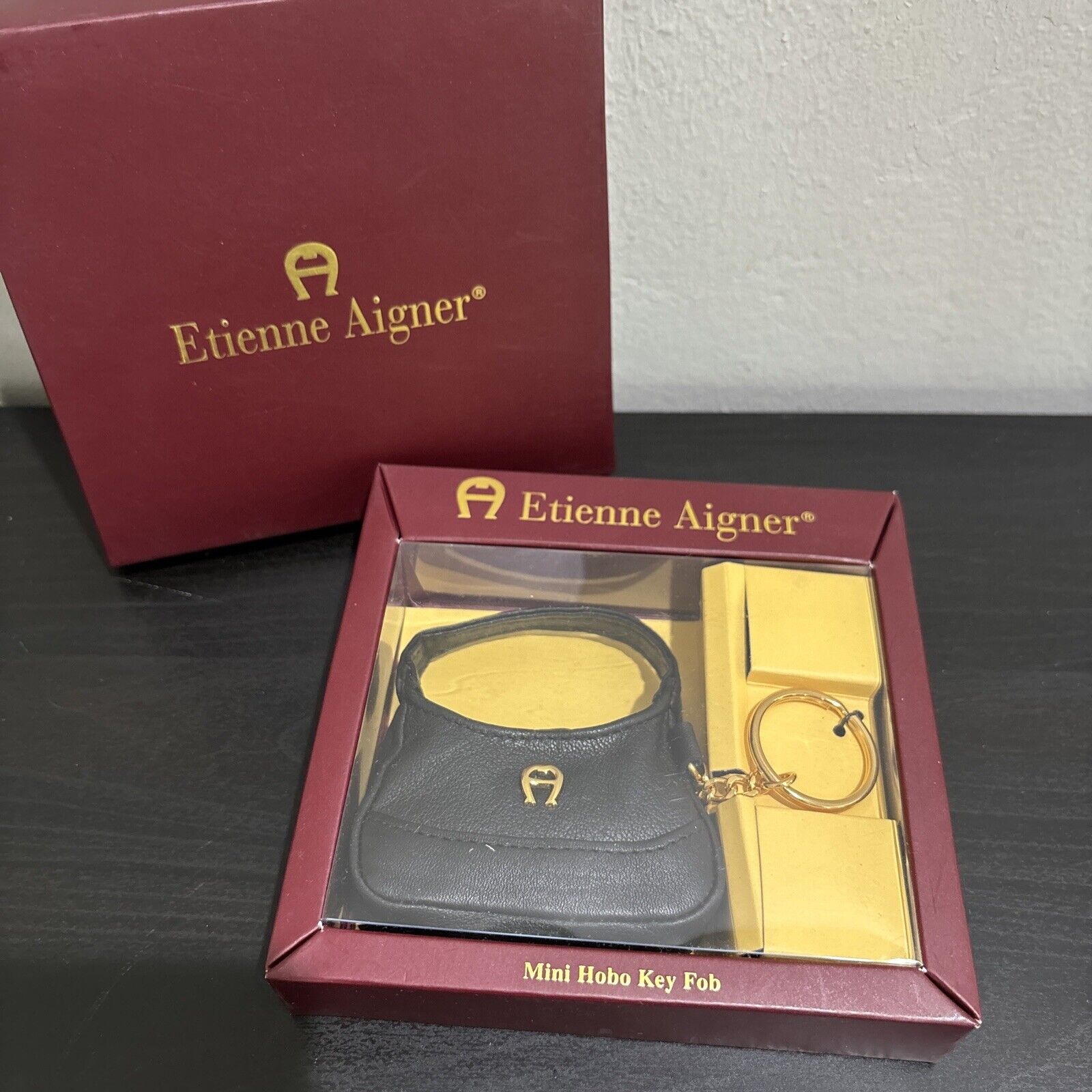 Etienne Aigner Mini Hobo Bag Keychain Key Fob Black New In Box 430R