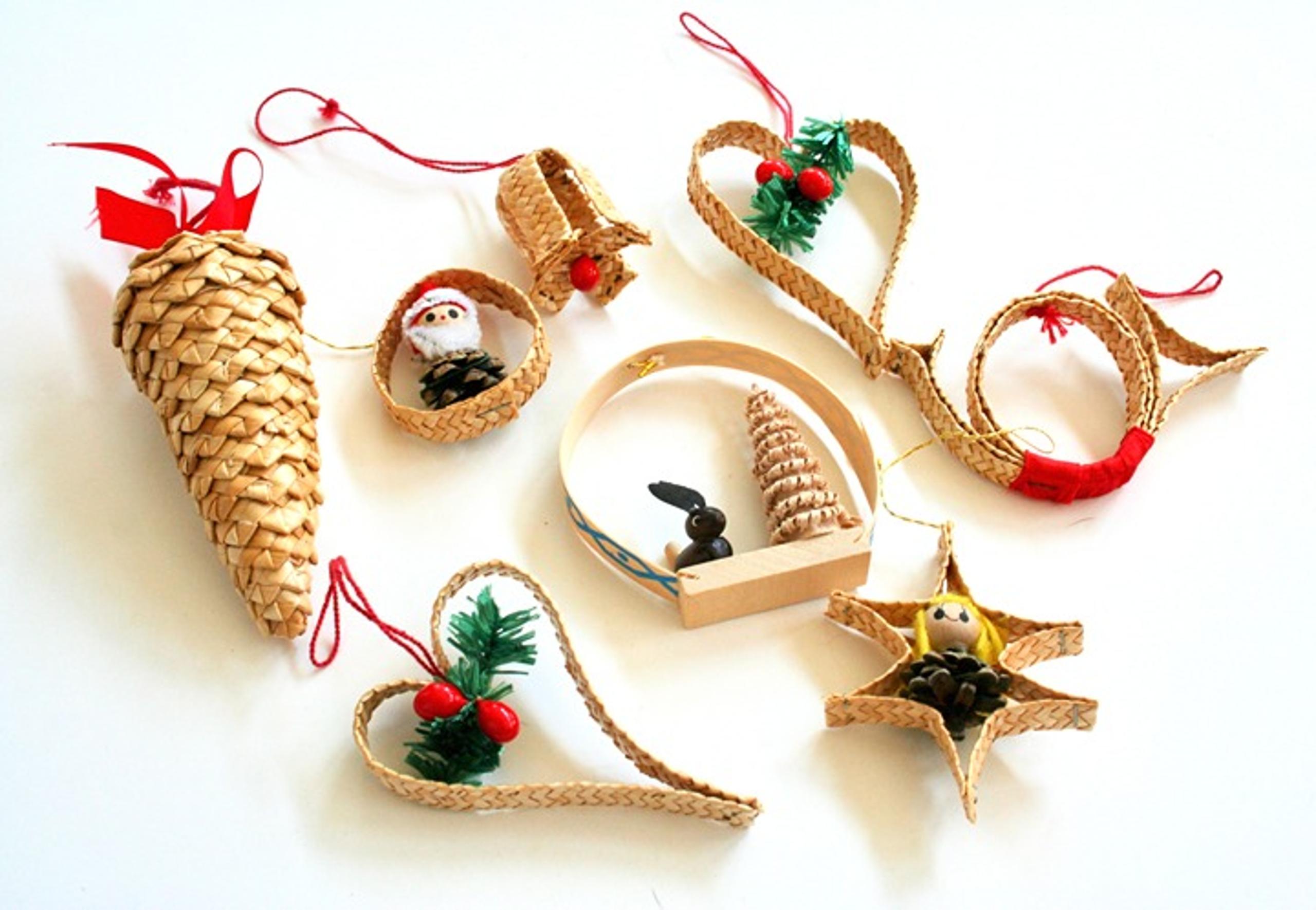 Vintage European braided straw Christmas ornaments Germany figural hand made mix
