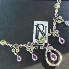 NICKY BUTLER 925 Sterling Silver Amethyst Peridot Smoky Quartz Teardrop Necklace