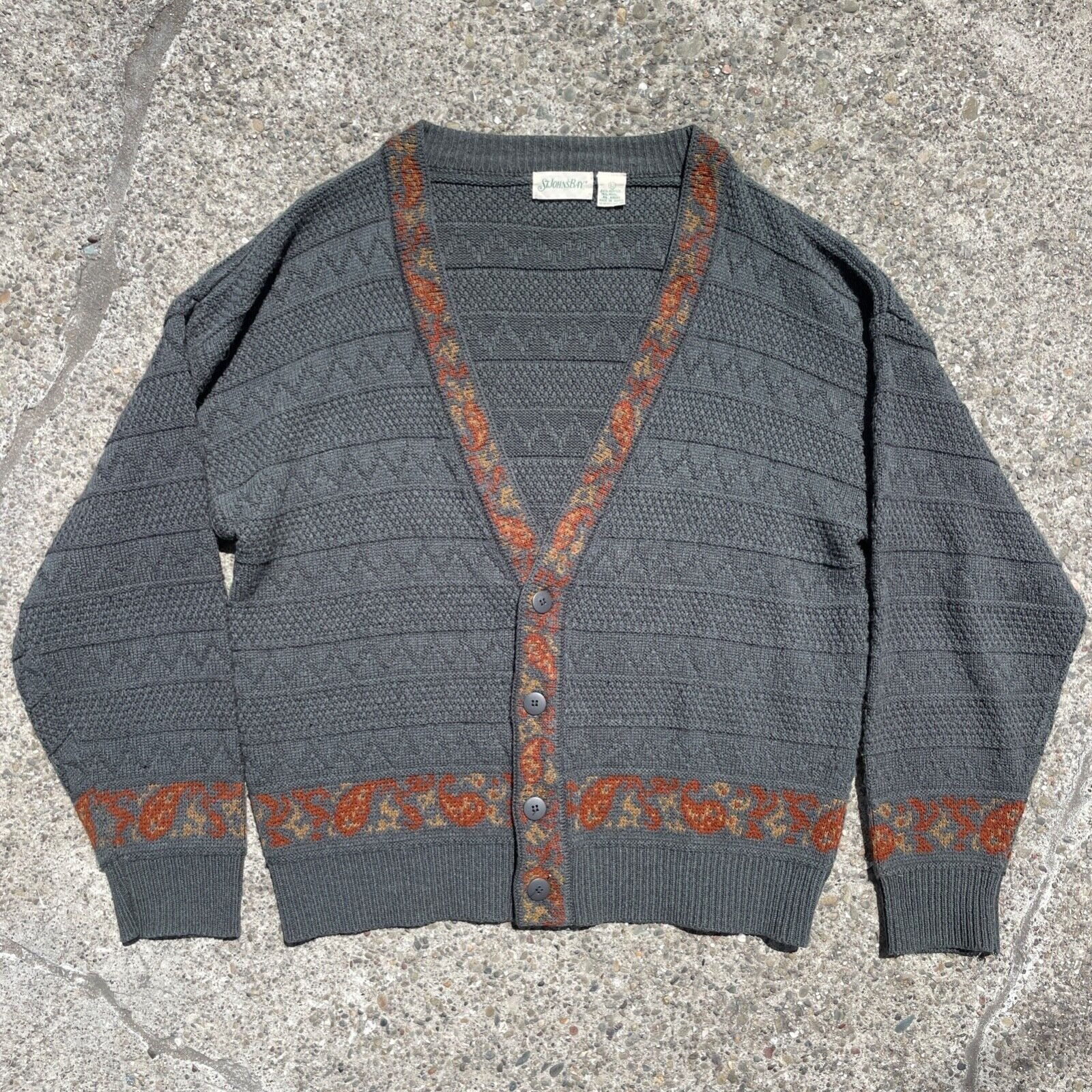 Vintage Cardigan Knit St Johns Bay Grandpa Sweater Mens Large Wool Acrylic