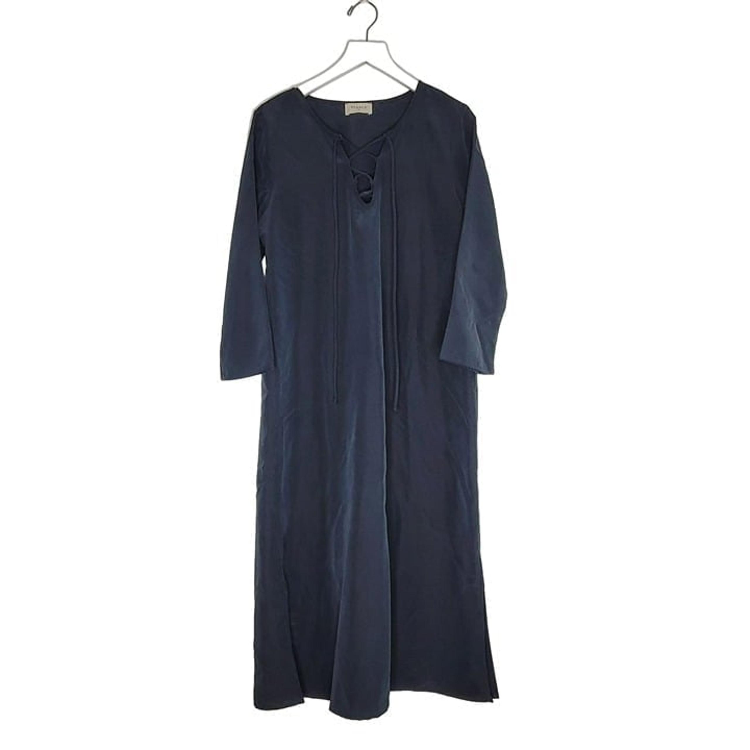Everly Midi Shift Dress Small Blue Lace Front 3/4 Sleeve Lagenlook Minimal Basic