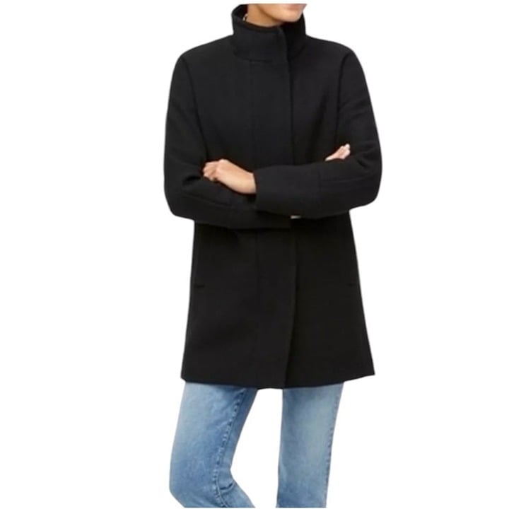 J. Crew Womens Wool Stadium Cloth Cocoon Coat Size 0 Black Capsule Minimalist