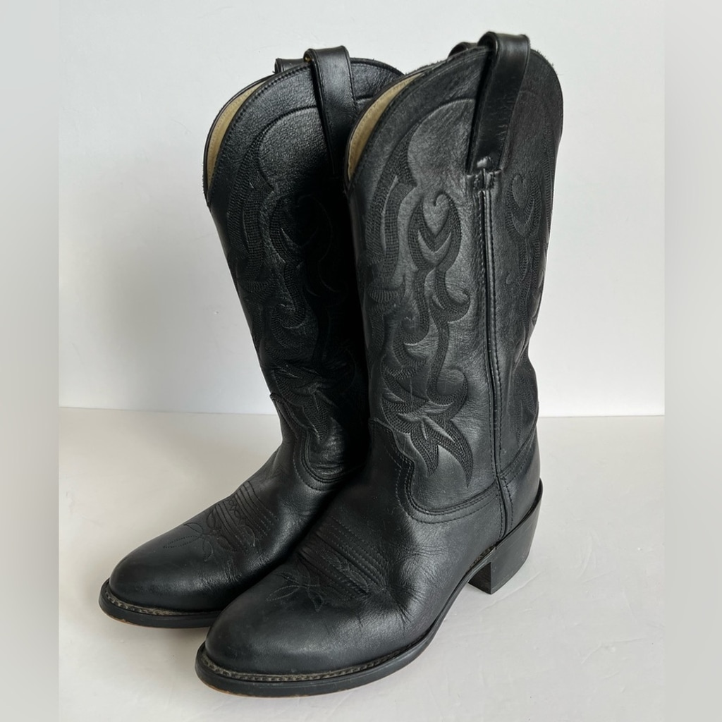Durango DB310 Black Leather Pull-On Cowboy Western Boots women’s US 6D