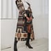 Fall Geometric Print Hooded Cape Long Sleeve Overcoat L5