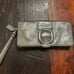Coach Authentic Large Metallic Green Wristlet Wallet Patent Leather With Buckle