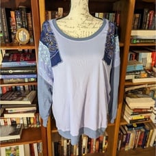 free people feeling it cornflower combo lightweight patchwork top sz m nwt