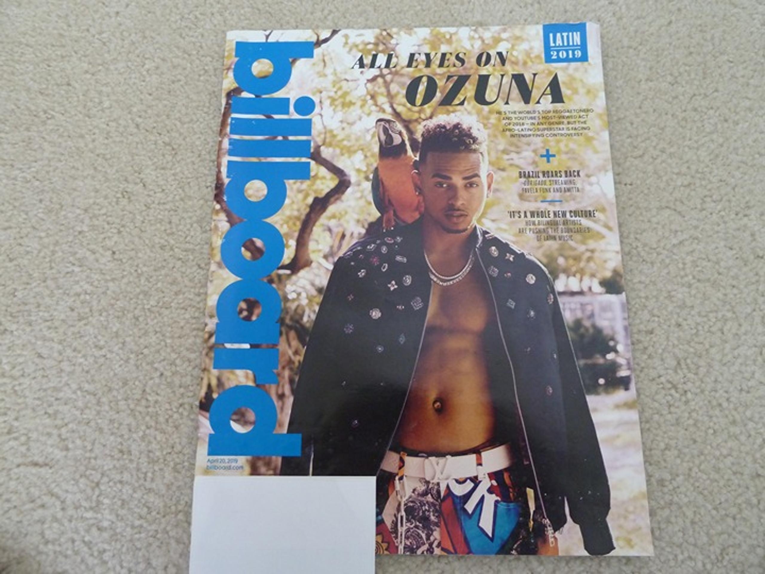 Billboard dated 20 April 2019 with Ozuna on the cover. Latin Music 2019 - Magazine