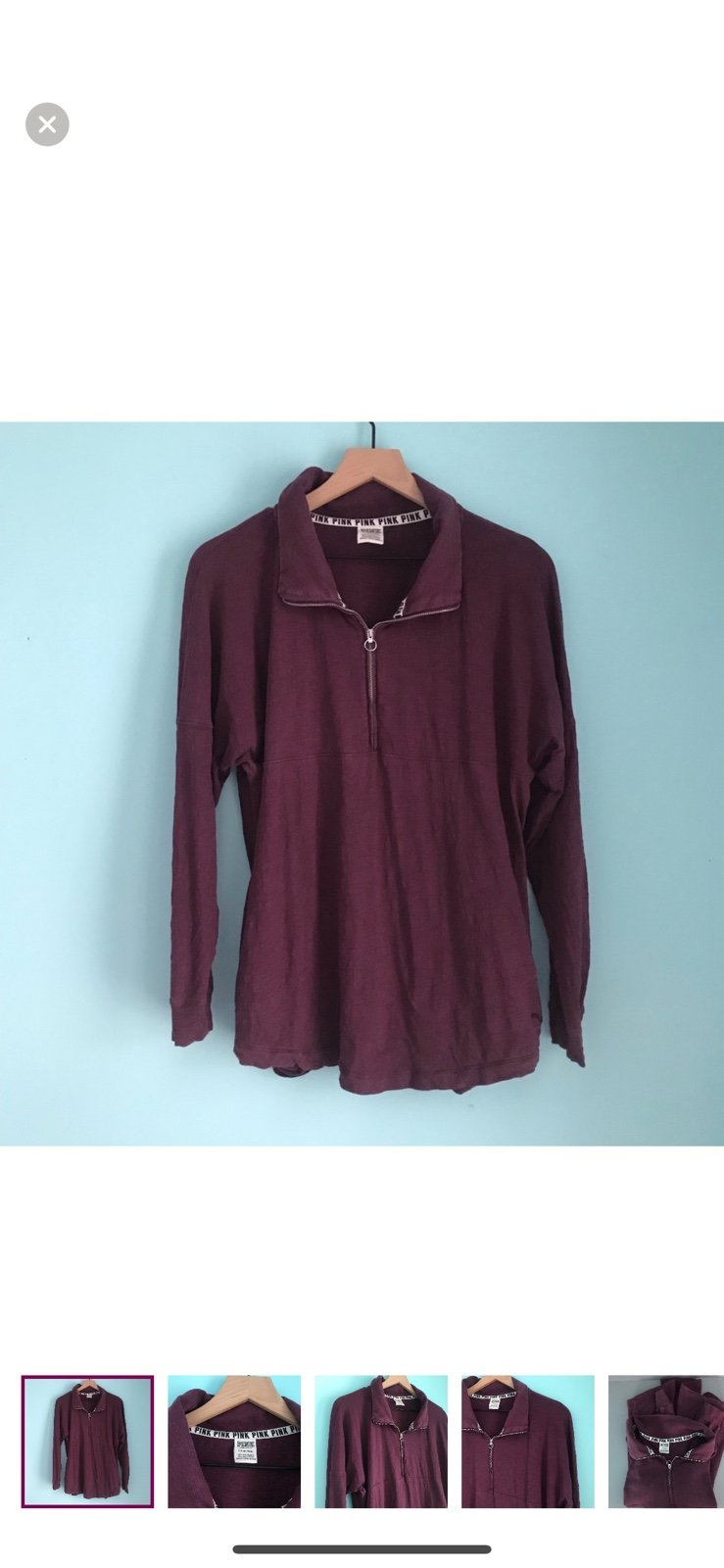 PINK Victoria’s Secret 1/4 Zip Maroon Jersey Track Polo Pullover Top Rare S