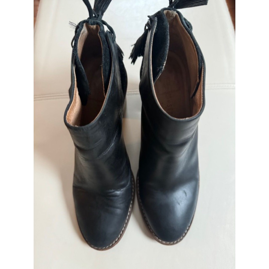 Madewell et Sezane High Heel Tassel Black Leather Ankle Boots Booties Size 8