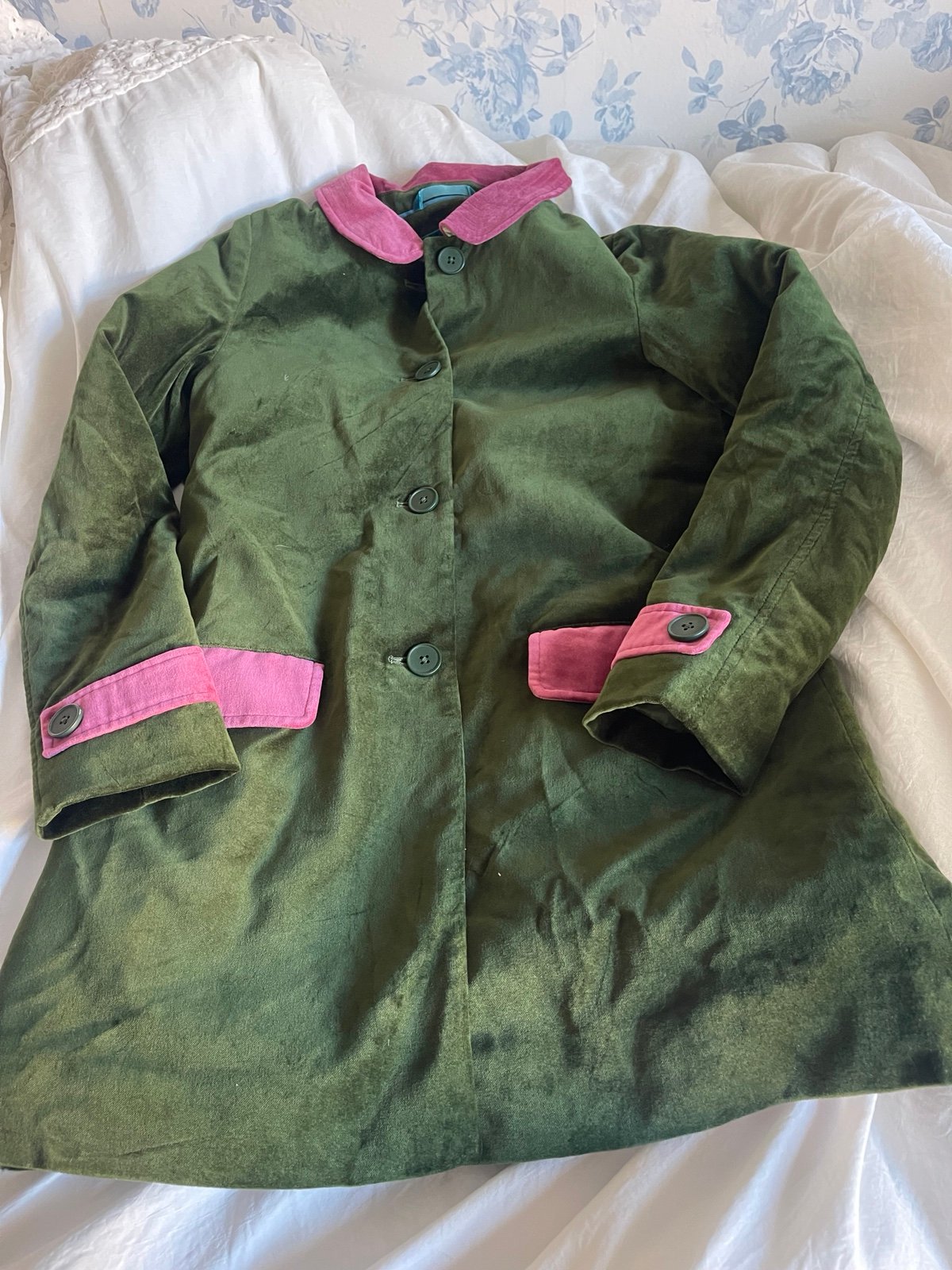 Mini Boden Girls Velvet Smart Coat Vine Leaf Pink 11/12